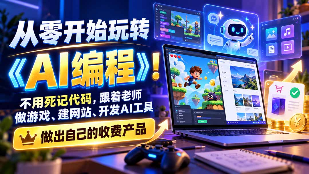 (21210期)从零开始玩转《AI编程》!不用死记代码,跟着老师做游戏、建网站、开发AI工具,最后完成自己的收费产品-网赚副业网