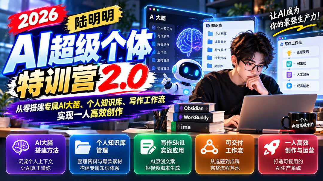 (21281期)2026AI超级个体特训营2.0:从零搭建专属AI大脑、个人知识库、写作工作流,实现一人高效创作-网赚副业网