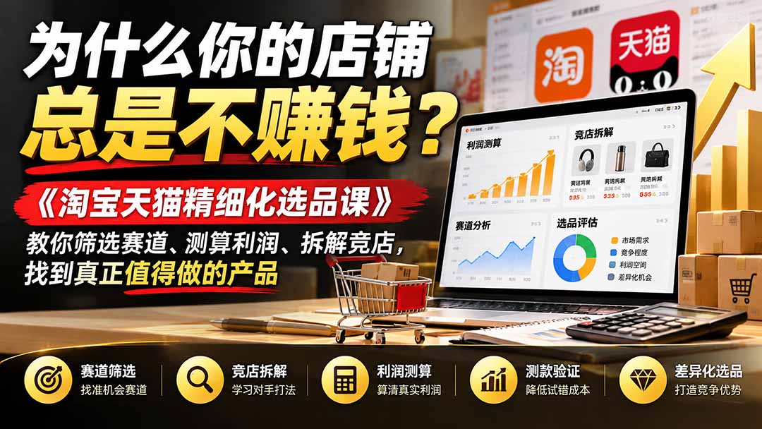 (21171期)为什么你的店铺总是不赚钱?《淘宝天猫精细化选品课》教你筛选赛道、测算利润、拆解竞店,找到真正值得做的产品-网赚副业网