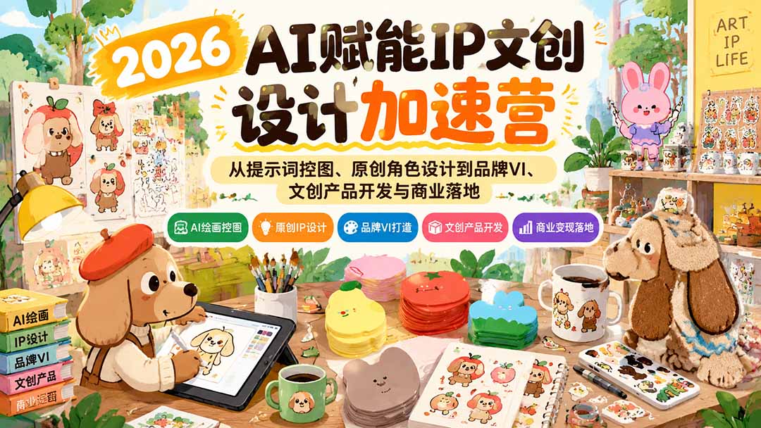 (21151期)2026AI赋能IP文创设计加速营:从提示词控图、原创角色设计到品牌VI、文创产品开发与商业落地-网赚副业网