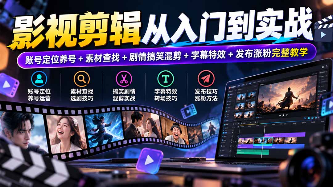 (20812期)影视剪辑从入门到实战:账号定位养号+素材查找+剧情搞笑混剪+字幕特效+发布涨粉完整教学插图1 (20812期)影视剪辑从入门到实战:账号定位养号+素材查找+剧情搞笑混剪+字幕特效+发布涨粉完整教学插图1