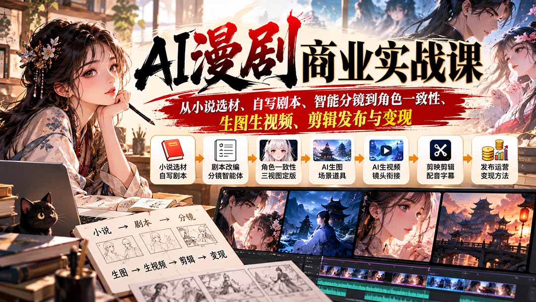 （20811期）AI漫剧商业实战课：从小说选材、自写剧本、智能分镜到角色一致性、生图生视频、剪辑发布与变现插图1