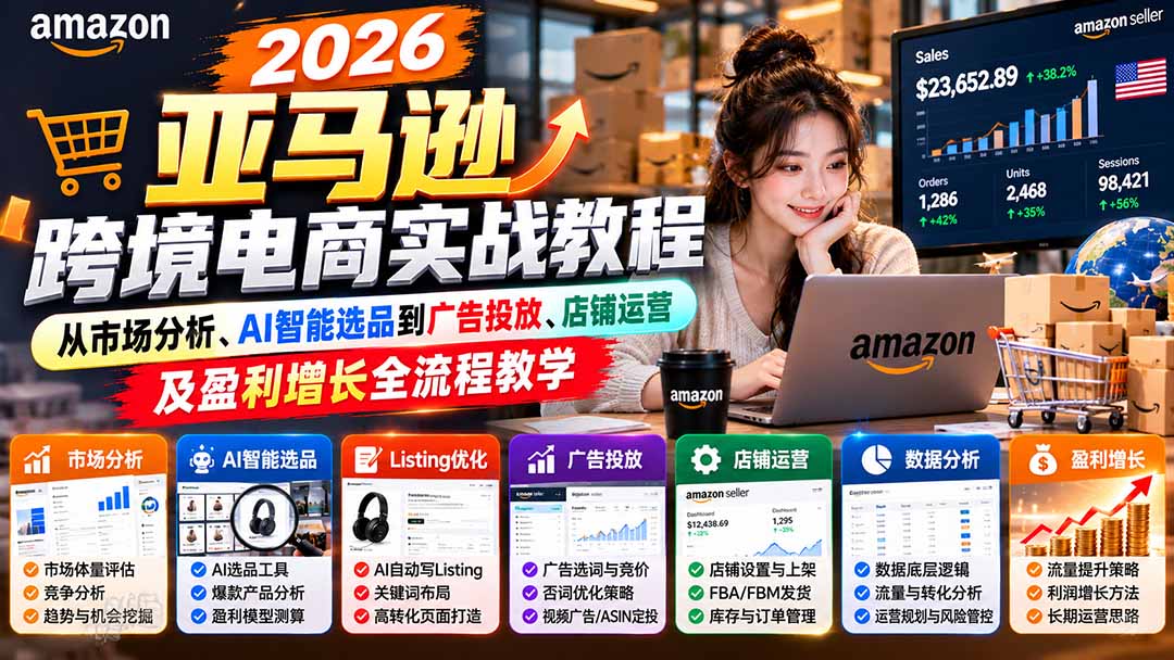（21189期）2026亚马逊跨境电商实战教程-更新1027，从市场分析、AI智能选品到广告投放、店铺运营及盈利增长全流程教学-网赚副业网