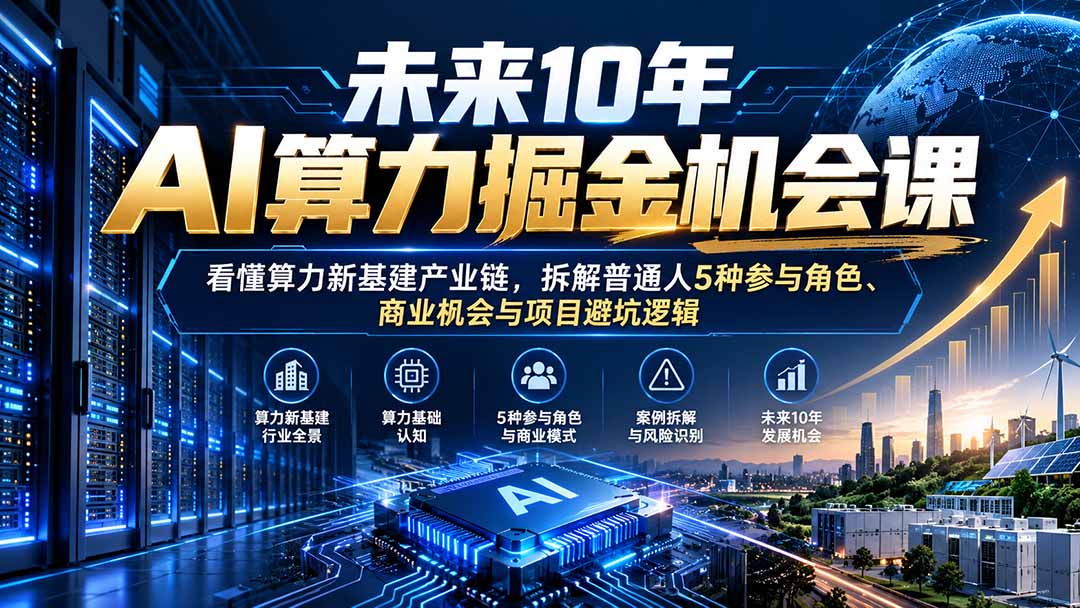 (20825期)未来10年AI算力掘金机会课:看懂算力新基建产业链,拆解普通人5种参与角色、商业机会与项目避坑逻辑插图1 (20825期)未来10年AI算力掘金机会课:看懂算力新基建产业链,拆解普通人5种参与角色、商业机会与项目避坑逻辑插图1
