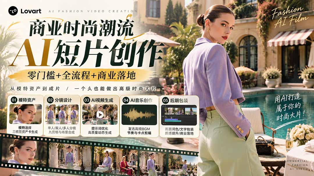 (21000期)从一张模特图到高级时尚广告大片:AI三视图资产、场景合成、电影分镜、动态生成与复古音乐剪辑实战课-网赚副业网