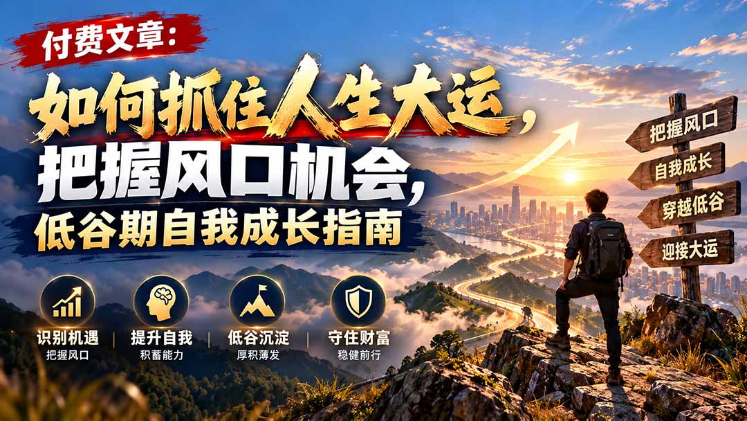 （20942期）付费文章：如何抓住人生大运，把握风口机会，低谷期自我成长指南-网赚副业网