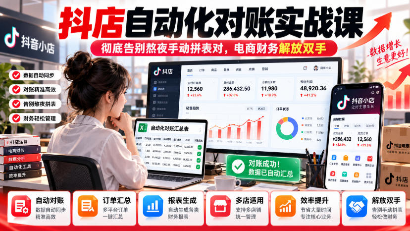 抖店自动化对账实战课,彻底告别熬夜手动拼表对,账电商财务解放双手-网赚副业网