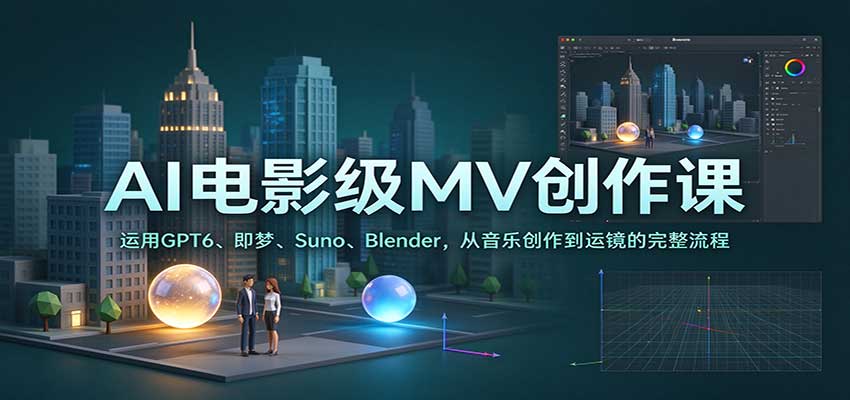 AI电影级MV创作课:运用GPT6、即梦、Suno、Blender,从音乐创作到运镜的完整流程-网赚副业网