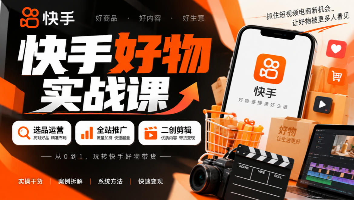快手好物实战课|选品运营+全站推广+二创剪辑带货变现-网赚副业网