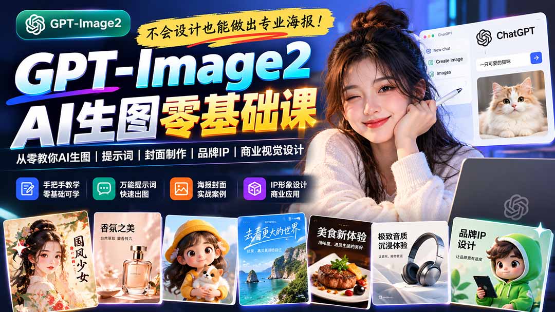 （20944期）不会设计也能做出专业海报！GPT-Image2从零教你AI生图、提示词、封面制作、品牌IP与商业视觉设计-网赚副业网