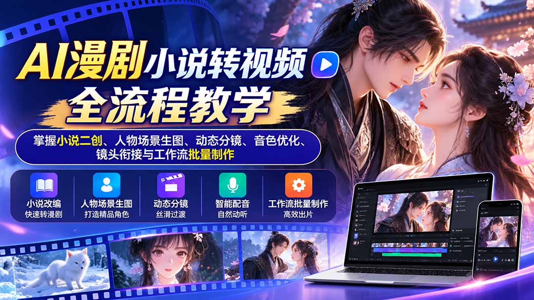 (20880期)AI漫剧小说转视频全流程教学:掌握小说二创、人物场景生图、动态分镜、音色优化、镜头衔接与工作流批量制作-网赚副业网
