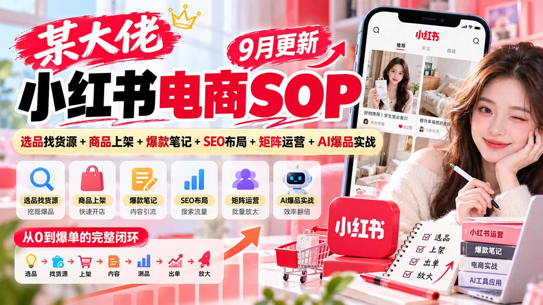 (20757期)某大佬小红书电商SOP|9月更新:选品找货源+商品上架+爆款笔记+SEO布局+矩阵运营+AI爆品实战-网赚副业网