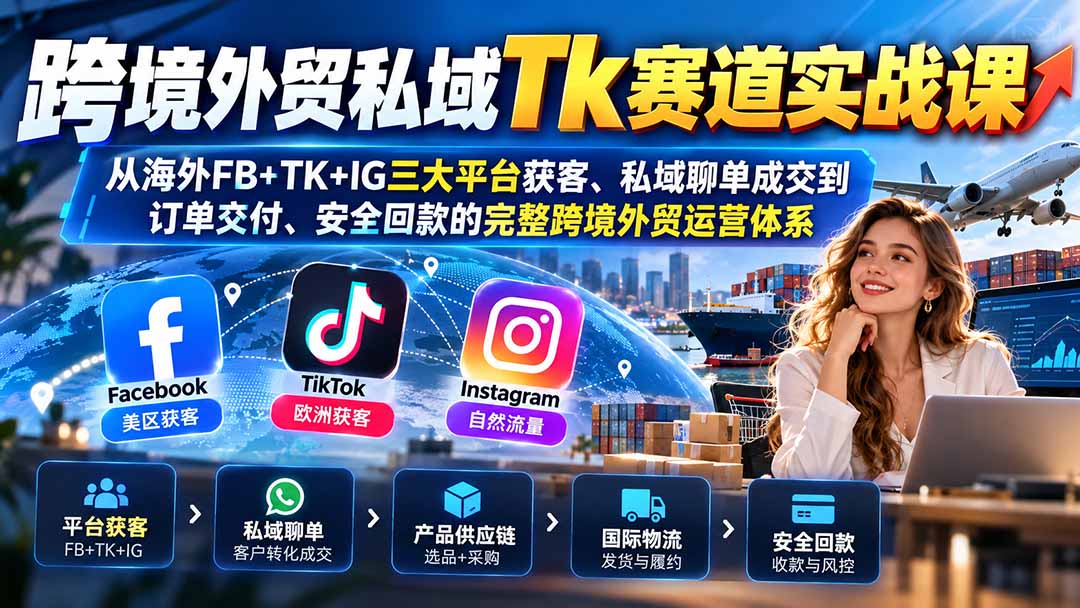 (20894期)跨境外贸私域Tk赛道实战课:从海外FB+TK+IG三大平台获客、私域聊单成交到订单交付、安全回款的完整跨境外贸运营体系-网赚副业网