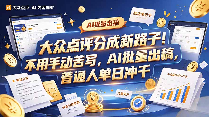(20983期)大众点评副业新玩法,工具提效解放双手,批量做笔记,单日可破千-网赚副业网