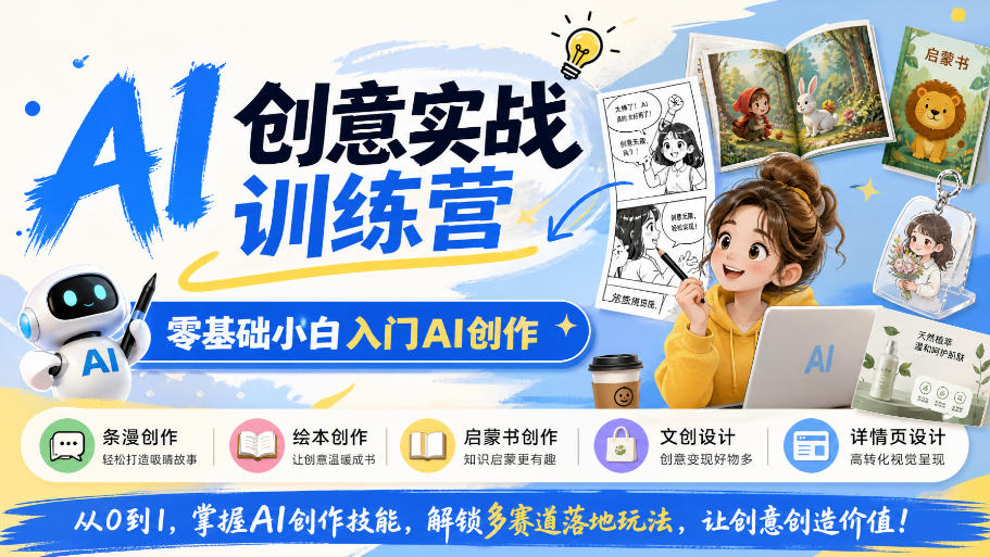 AI创意实战训练营,零基础小白入门AI创作,解锁条漫、绘本、启蒙书、文创、详情页多赛道落地玩法-网赚副业网