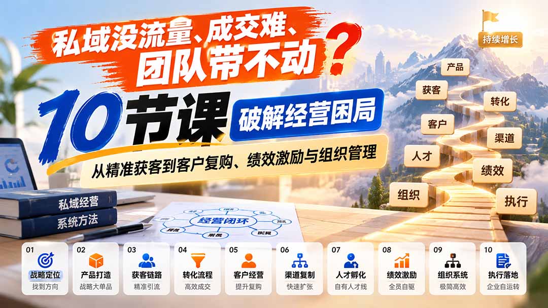(20931期)私域没流量、成交难、团队带不动?10节课破解经营困局,从精准获客到客户复购、绩效激励与组织管理-网赚副业网