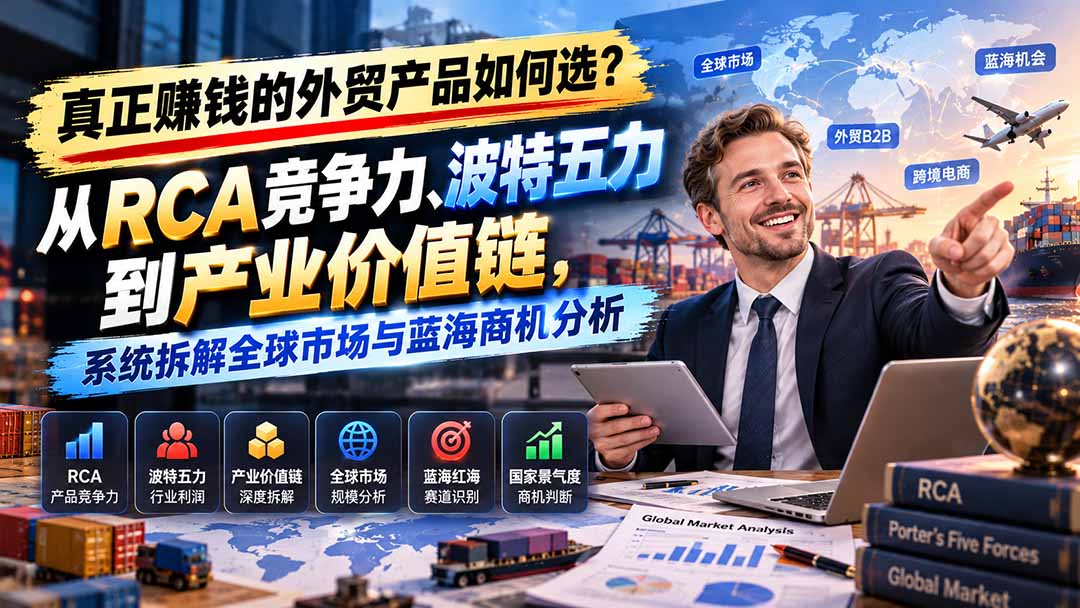 (20932期)真正赚钱的外贸B2B产品如何选?从RCA竞争力、波特五力到产业价值链,系统拆解全球市场与蓝海商机分析-网赚副业网