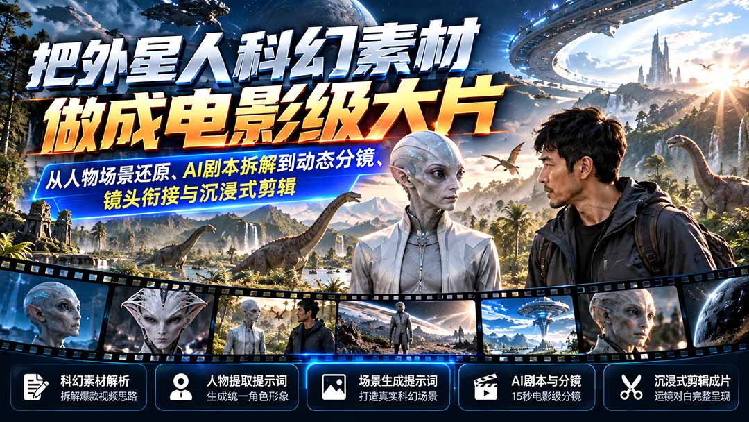 （20946期）把外星人科幻素材做成电影级大片：从人物场景还原、AI剧本拆解到动态分镜、镜头衔接与沉浸式剪辑-网赚副业网