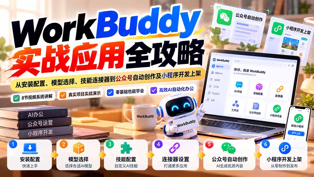 (21093期)WorkBuddy 实战应用全攻略:从安装配置、模型选择、技能连接器到公众号自动创作及小程序开发上架-网赚副业网