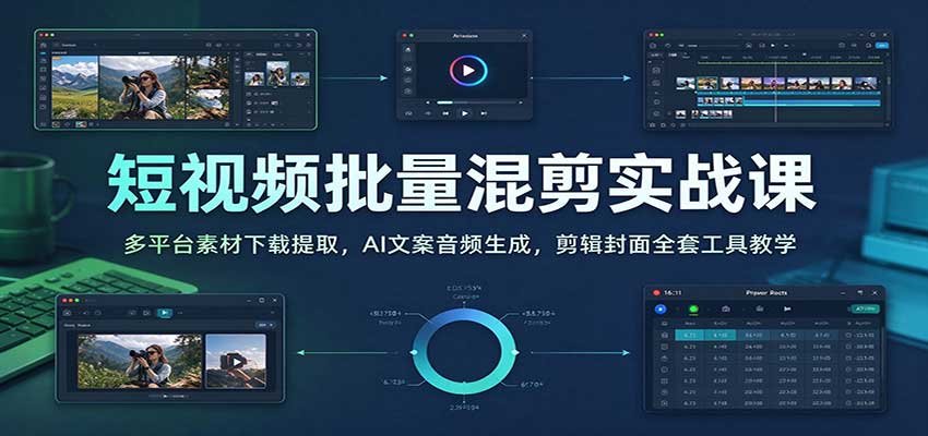 短视频批量混剪实战课：多平台素材下载提取，AI文案音频生成，剪辑封面全套工具教学-网赚副业网