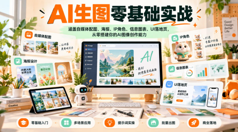 AI生图零基础实战，涵盖自媒体配图、海报、IP角色、信息图表、UI落地页，从零搭建你的AI图像创作能力-网赚副业网
