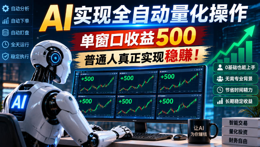 AI实现全自动量化操作,单窗口收益500,普通人真正实现稳賺!【揭秘】-网赚副业网