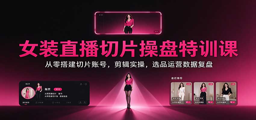 女装直播切片操盘特训课：从零搭建切片账号，剪辑实操，选品运营数据复盘-网赚副业网