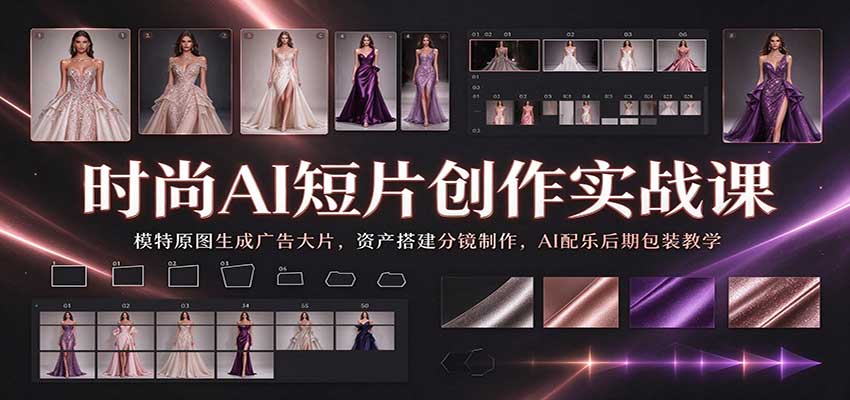 时尚AI短片创作实战课：模特原图生成广告大片，资产搭建分镜制作，AI配乐后期包装教学-网赚副业网