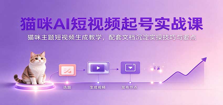 猫咪AI短视频起号实战课:猫咪主题短视频生成教学,配套文档沉淀实操技巧与要点-网赚副业网