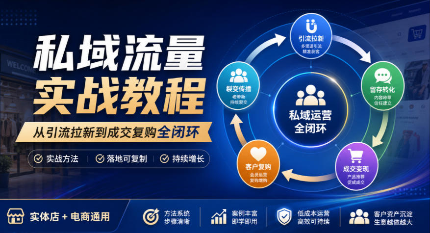 私域流量实战教程,从引流拉新到成交复购全闭环,实体店电商通用-网赚副业网
