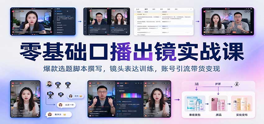 零基础口播出镜实战课：爆款选题脚本撰写，镜头表达训练，账号引流带货变现-网赚副业网