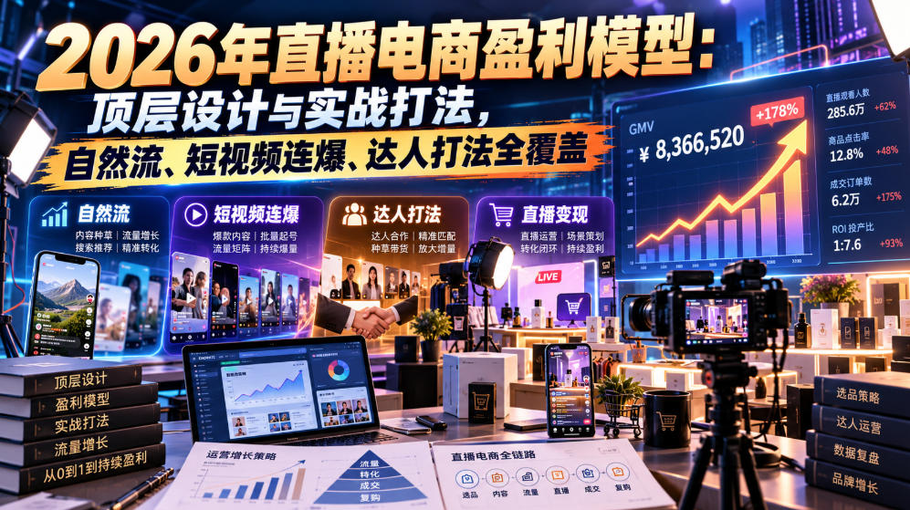 2026年直播电商盈利模型:顶层设计与实战打法,自然流、短视频连爆、达人打法全覆盖-网赚副业网