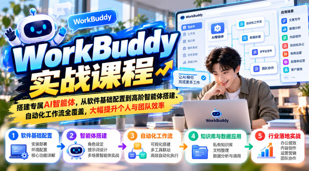WorkBuddy实战课程,搭建专属AI智能体,从软件基础配置到高阶智能体搭建、自动化工作流全覆盖,大幅提升个人与团队效率-网赚副业网