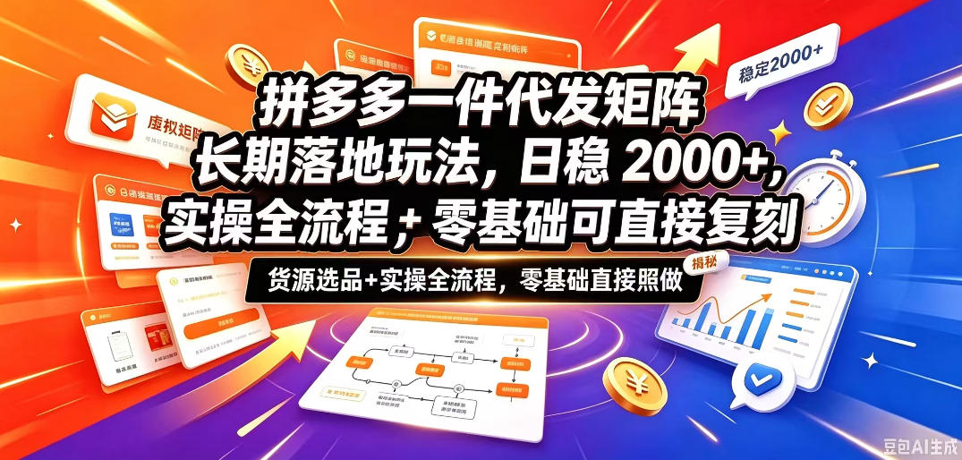 拼多多一件代发矩阵长期落地玩法，日稳入2k+，选品货源+实操全流程，零基础可直接复刻【拆解】-网赚副业网