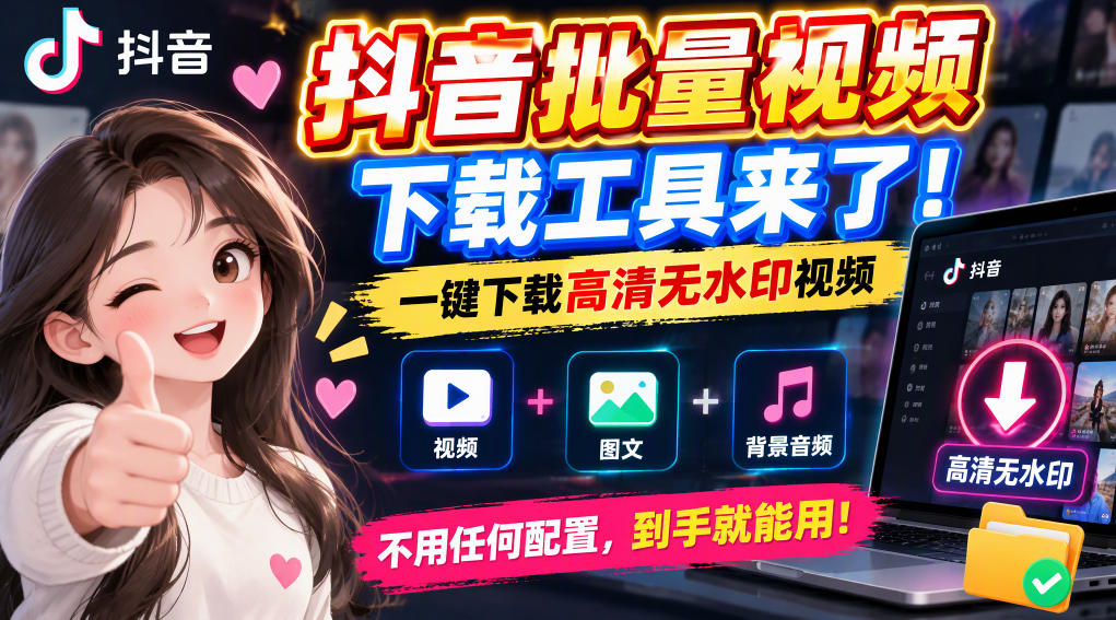 抖音批量视频下载工具,一键下载高清无水印视频,到手就能用-网赚副业网