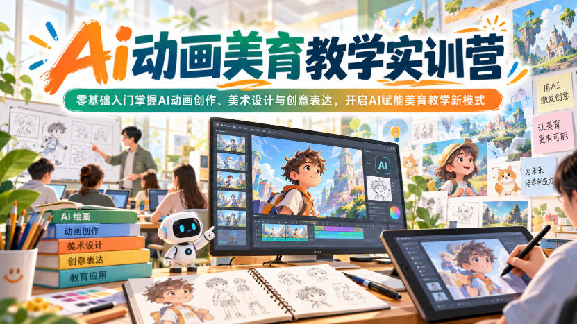 Ai动画美育教学实训营,零基础入门掌握AI动画创作、美术设计与创意表达,开启AI赋能美育教学新模式-网赚副业网