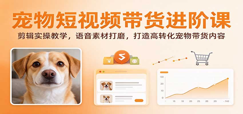 宠物短视频带货进阶课:剪辑实操教学,语音素材打磨,打造高转化宠物带货内容-网赚副业网