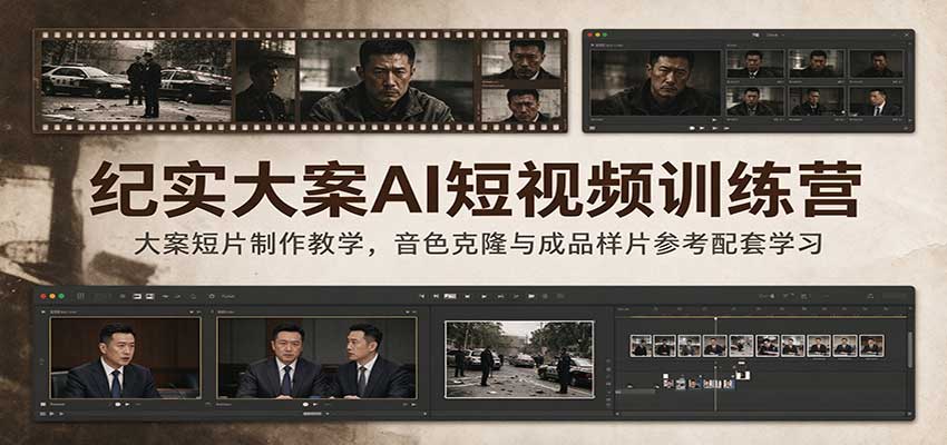 纪实大案AI短视频训练营:大案短片制作教学,音色克隆与成品样片参考配套学习-网赚副业网