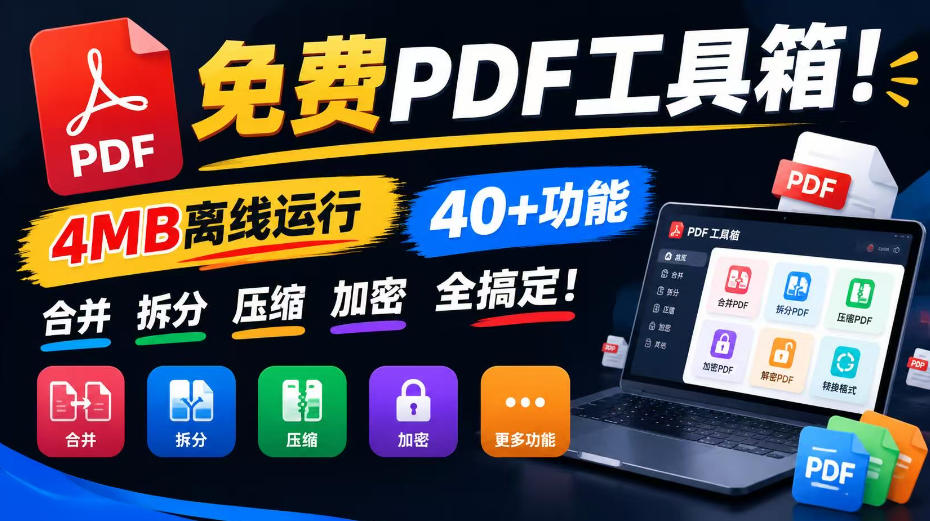 免费PDF工具箱!4MB离线运行,40+功能,合并拆分压缩加密全搞定!-网赚副业网