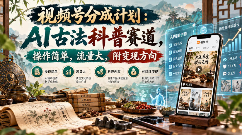 视频号分成计划:AI古法科普赛道,操作简单,流量大,附变现方向-网赚副业网