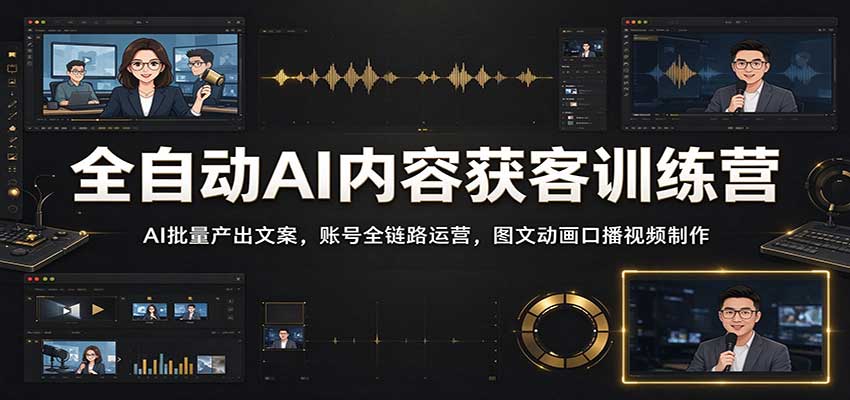 全自动AI内容获客训练营:AI批量产出文案,账号全链路运营,图文动画口播视频制作-网赚副业网