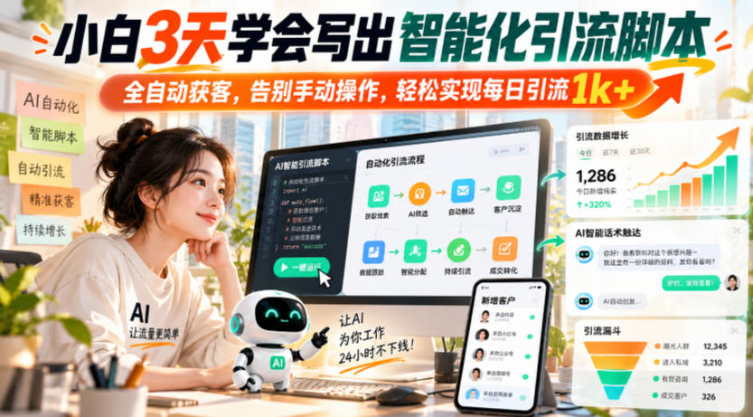 小白3天学会写出智能化引流脚本,全自动获客,告别手动操作,轻松实现每日引流1k+-网赚副业网