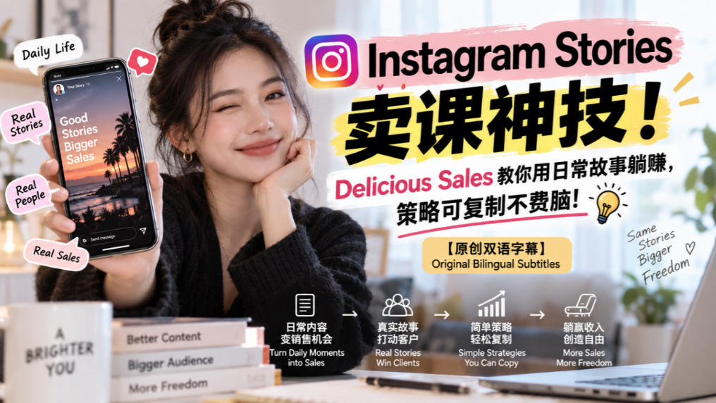 Instagram Stories卖课神技!Delicious Sales教你用日常故事躺賺,策略可复制不费脑!【原创双语字幕】-网赚副业网