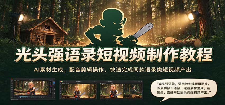 光头强语录短视频制作教程:AI素材生成,配音剪辑操作,快速完成同款语录类短视频产出-网赚副业网