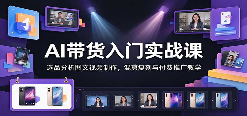 AI带货入门实战课:选品分析图文视频制作,混剪复刻与付费推广教学-网赚副业网