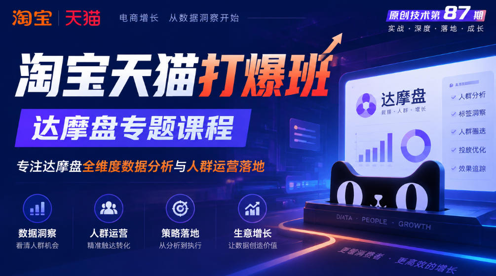 《淘宝天猫打爆班》原创技术第87期,达摩盘专题课程,专注达摩盘全维度数据分析与人群运营落地-网赚副业网