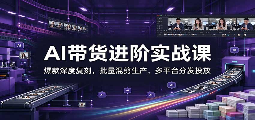 AI带货进阶实战课:爆款深度复刻,批量混剪生产,多平台分发投放-网赚副业网