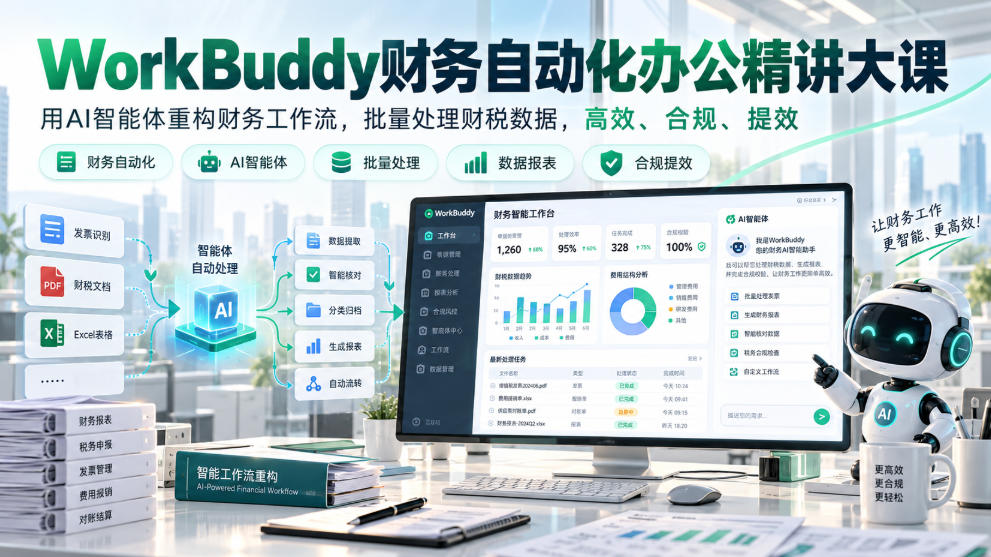 WorkBuddy财务自动化办公精讲大课,用AI智能体重构财务工作流,批量处理财税数据,高效、合规、提效-网赚副业网