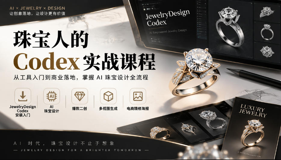 珠宝人的Codex实战课程|JewelryDesign Codex安装入门、AI珠宝设计、爆款二创、多视图生成、电商精修海报全链路教学-网赚副业网