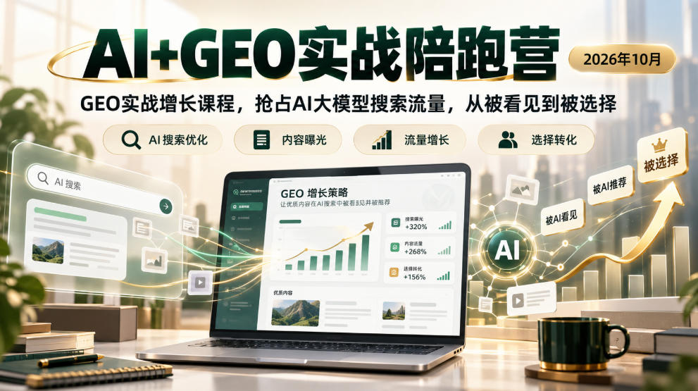 AI+GEO实战陪跑营2026年10月,GEO实战增长课程,抢占AI大模型搜索流量,从被看见到被选择-网赚副业网